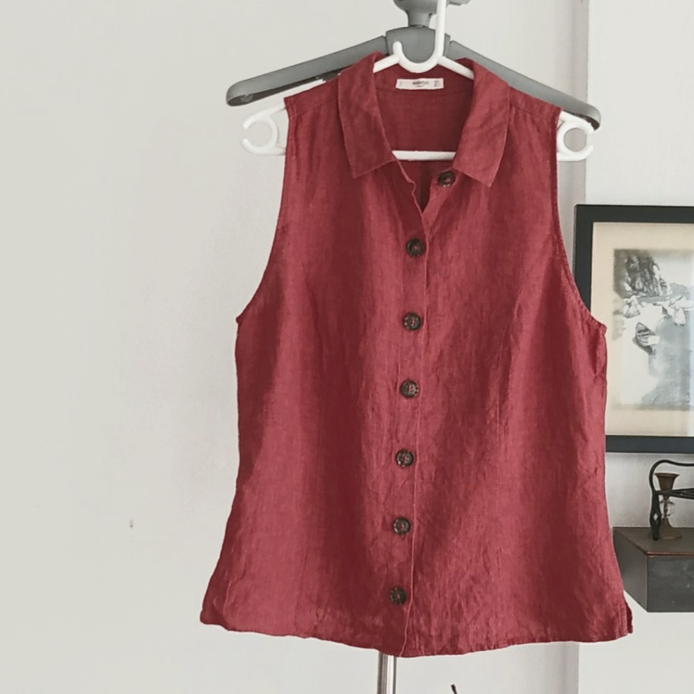 Mango linen sleeveless button front blouse - Picture 2 of 10